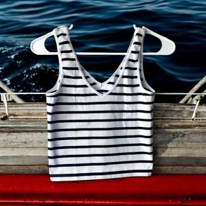 Essentials White and Blue Cropped Sleeveless Tank Top